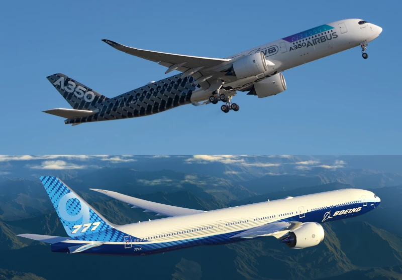 Boeing 777-9X y Airbus A350.